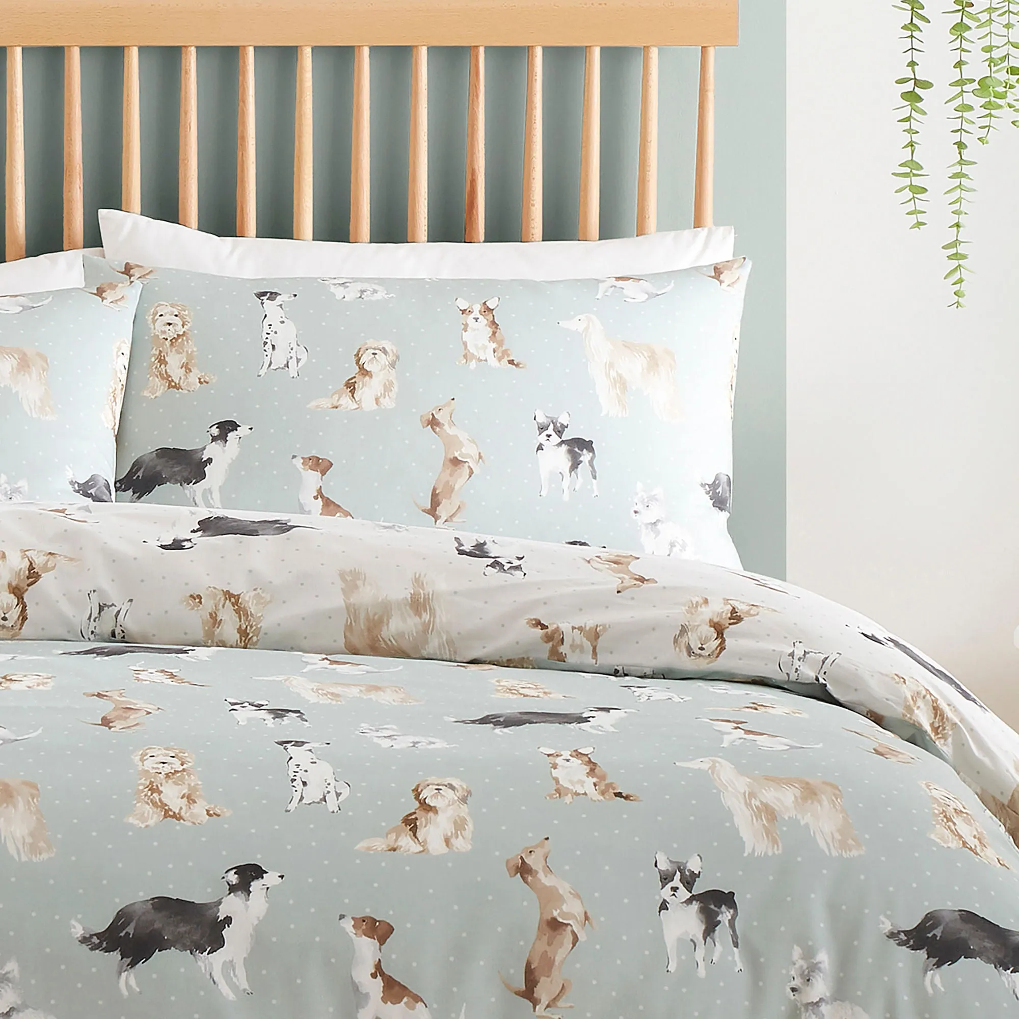 Cute Dogs Duvet Cover Set by Fusion in Duck Egg