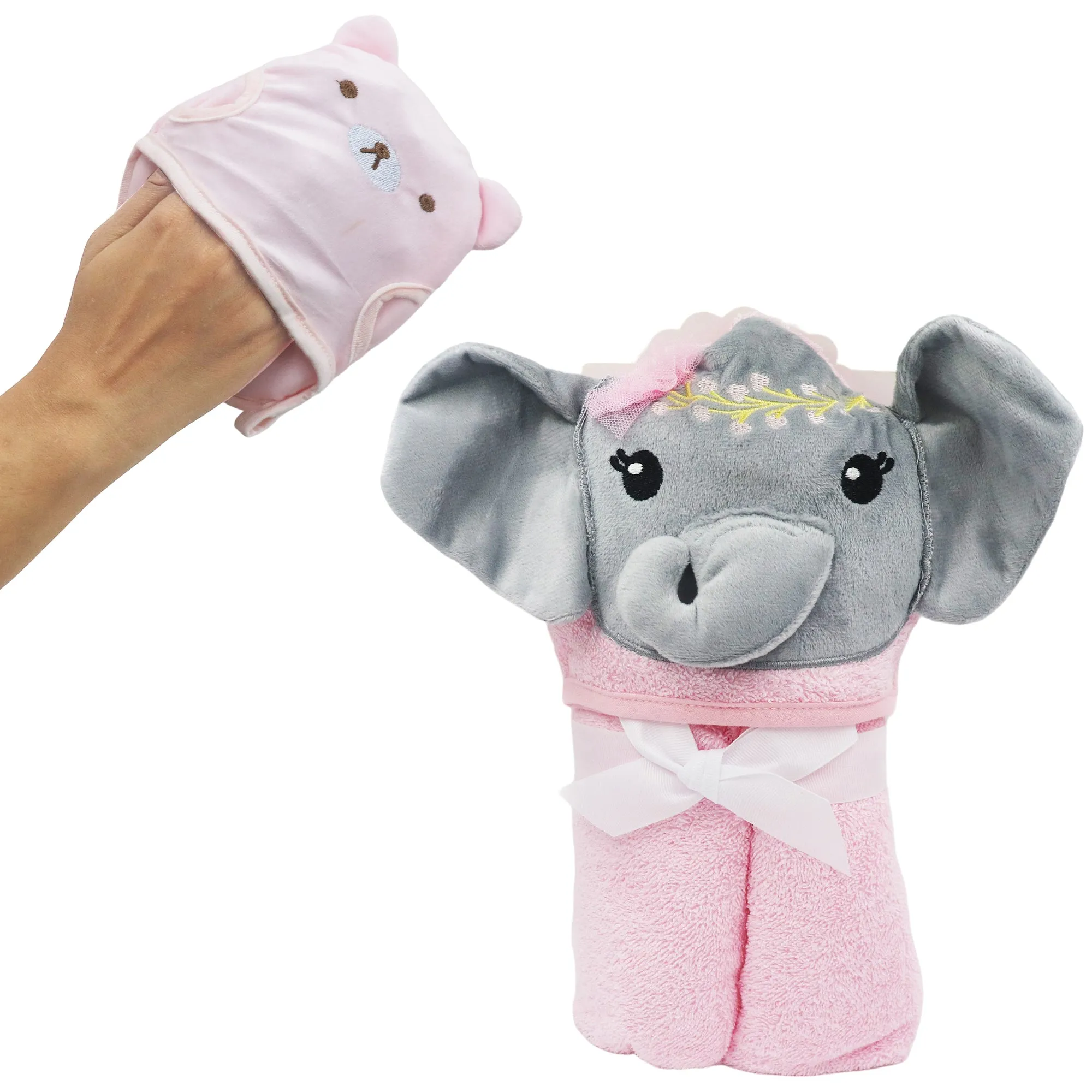 Cute Elli Cotton Hooded Baby Bath Towel with Baby Loofah