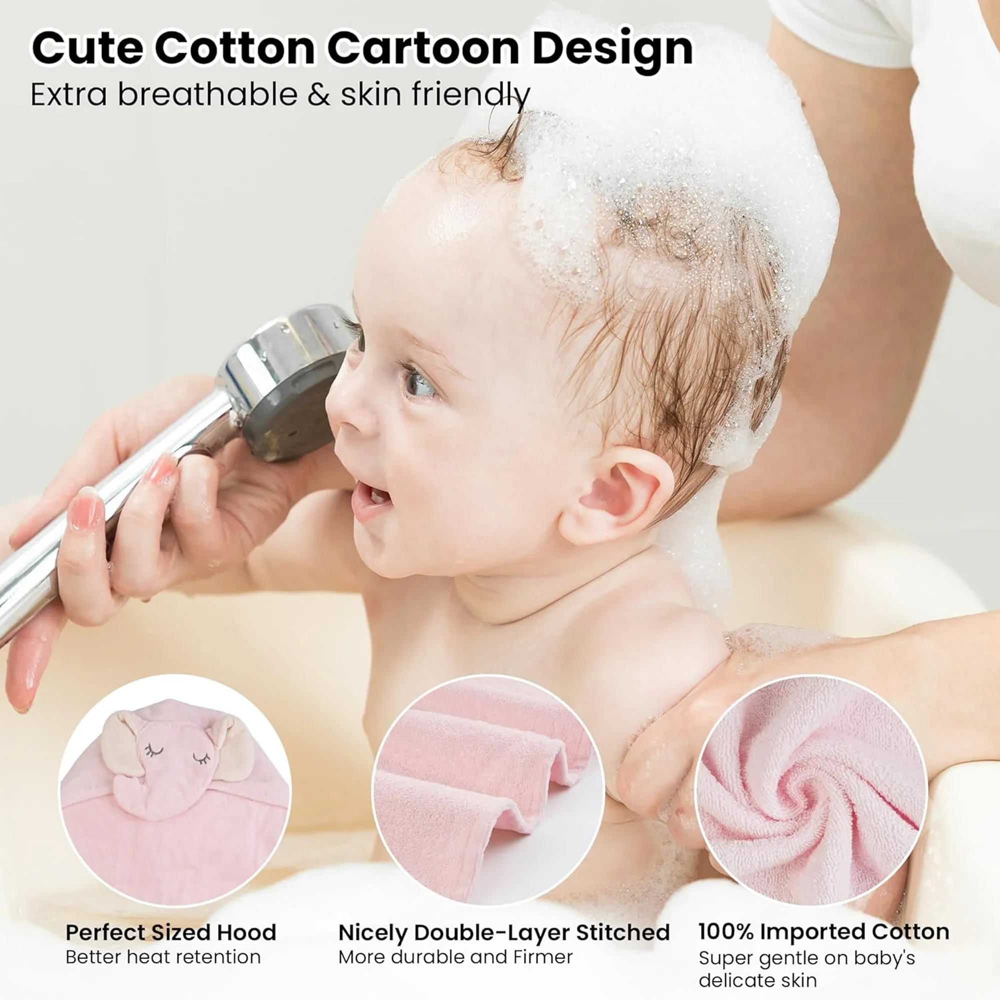 Cute Elli Cotton Hooded Baby Bath Towel with Baby Loofah