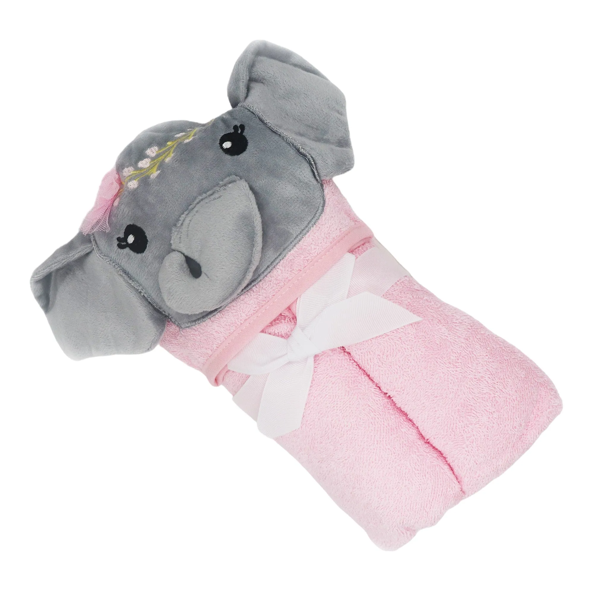 Cute Elli Cotton Hooded Baby Bath Towel with Baby Loofah