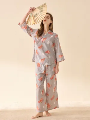 Cute Floral Print Loose Pajamas Suit for Women's