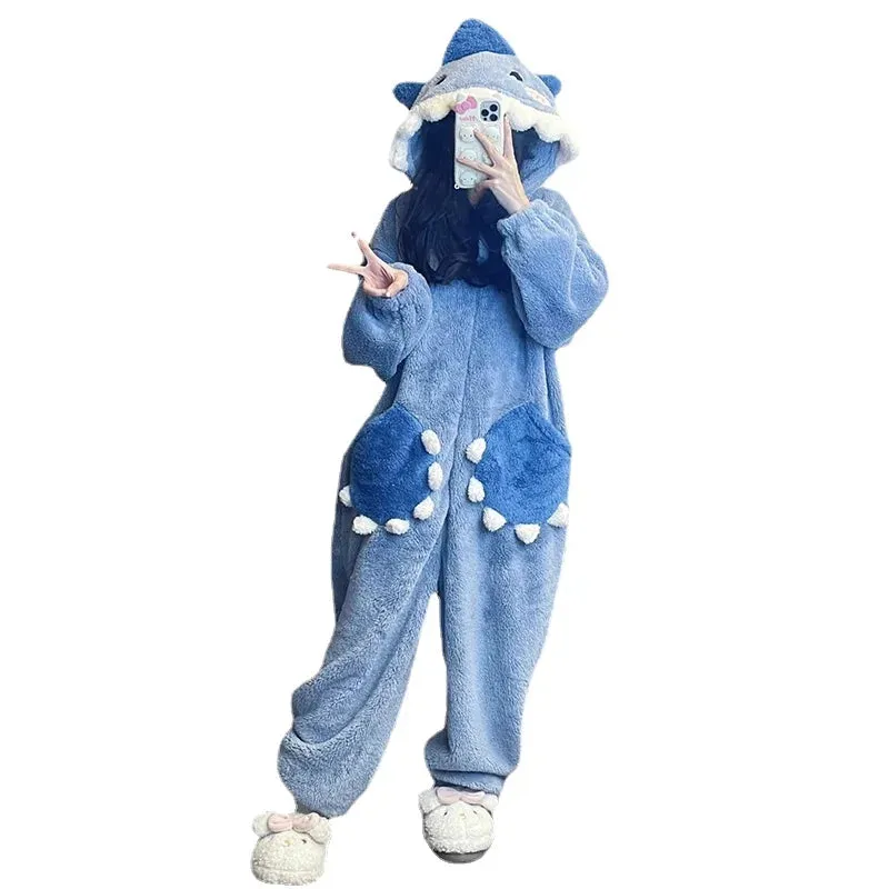 Cute Fluffy Kawaii Shark Hooded Onesie with Tail