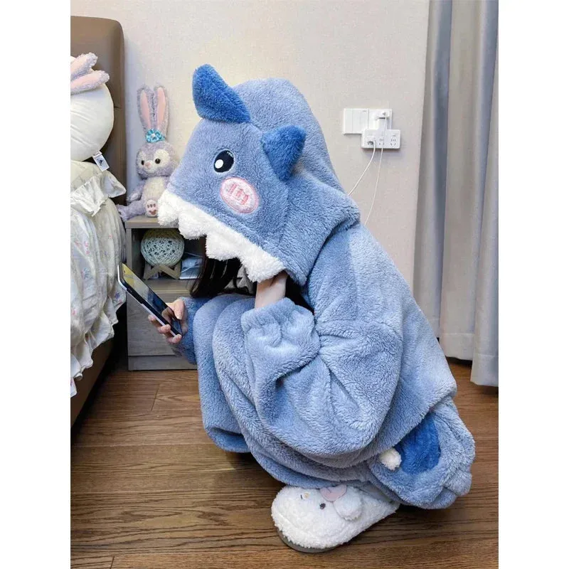 Cute Fluffy Kawaii Shark Hooded Onesie with Tail