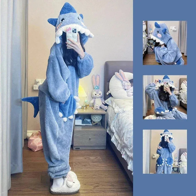 Cute Fluffy Kawaii Shark Hooded Onesie with Tail