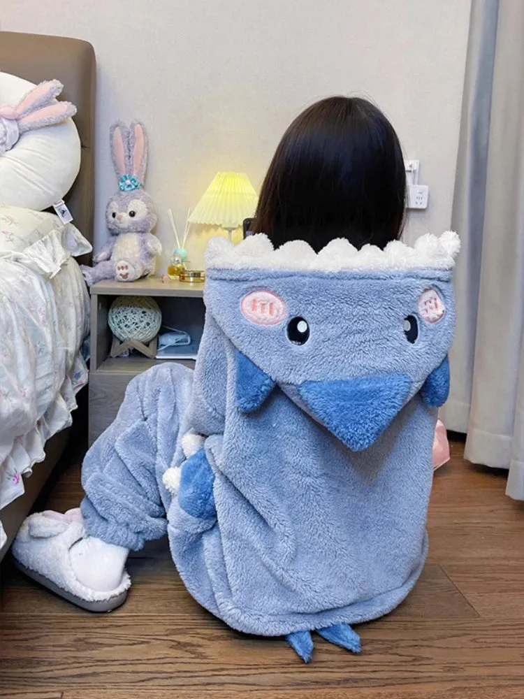 Cute Fluffy Kawaii Shark Hooded Onesie with Tail