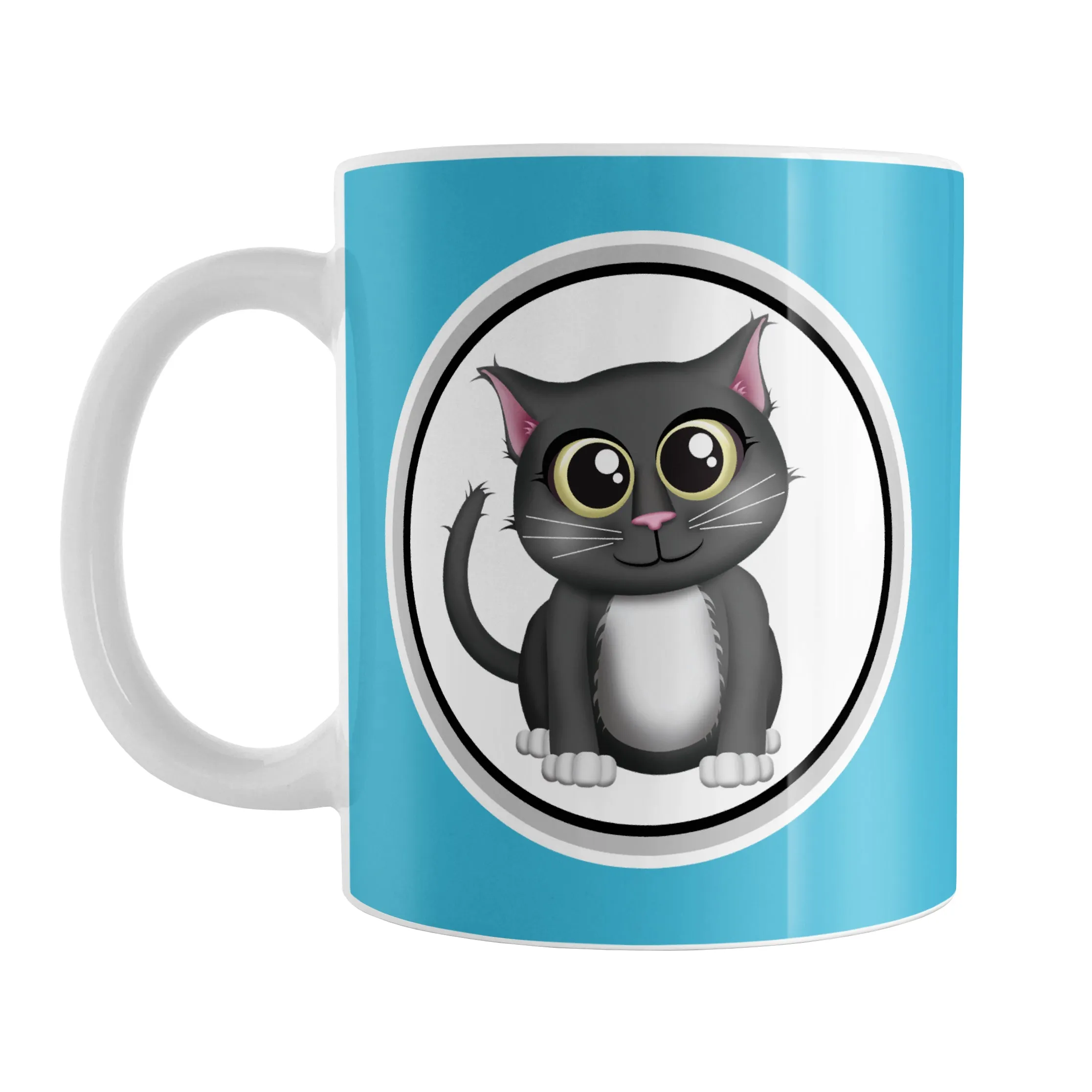 Cute Gray Cat Blue Mug