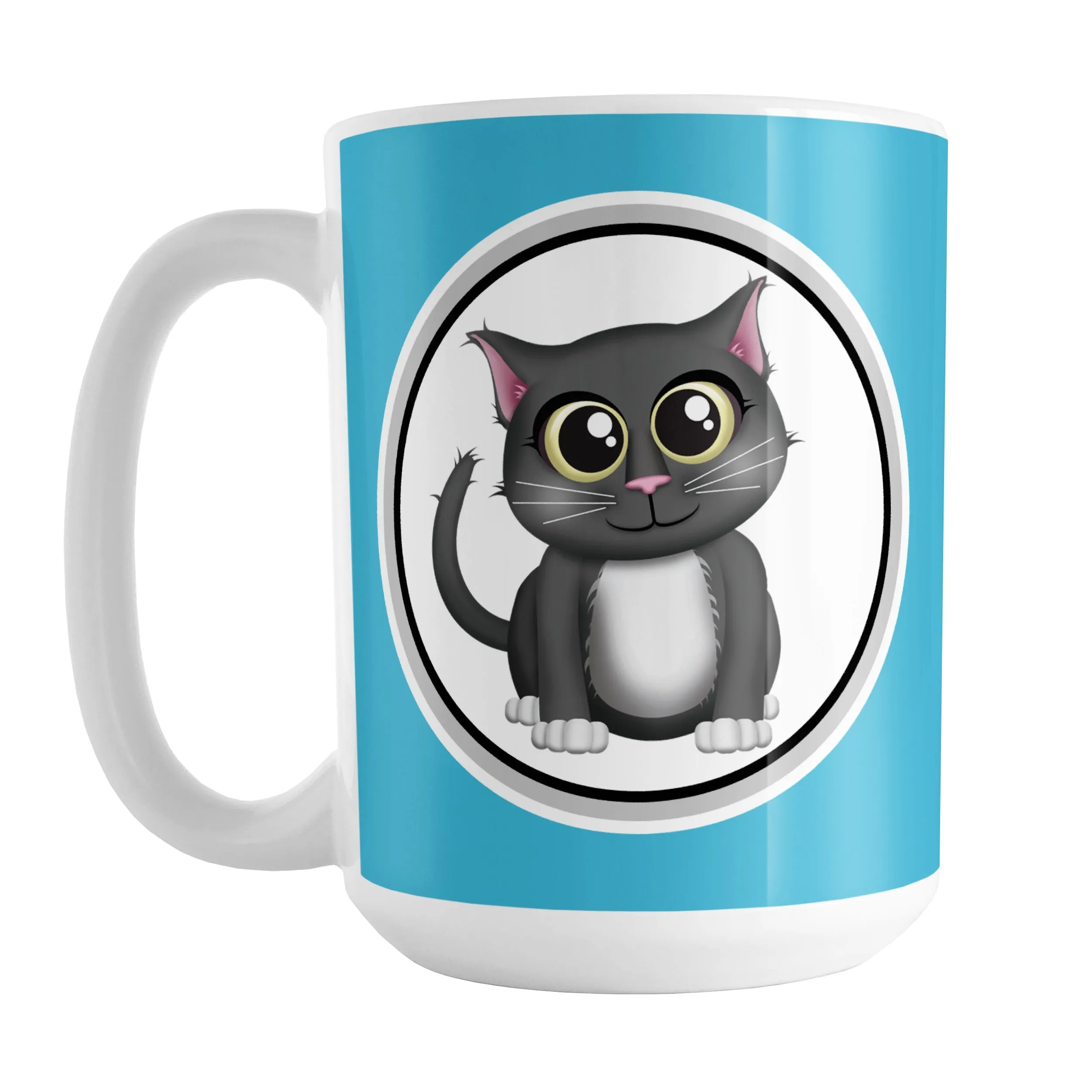 Cute Gray Cat Blue Mug