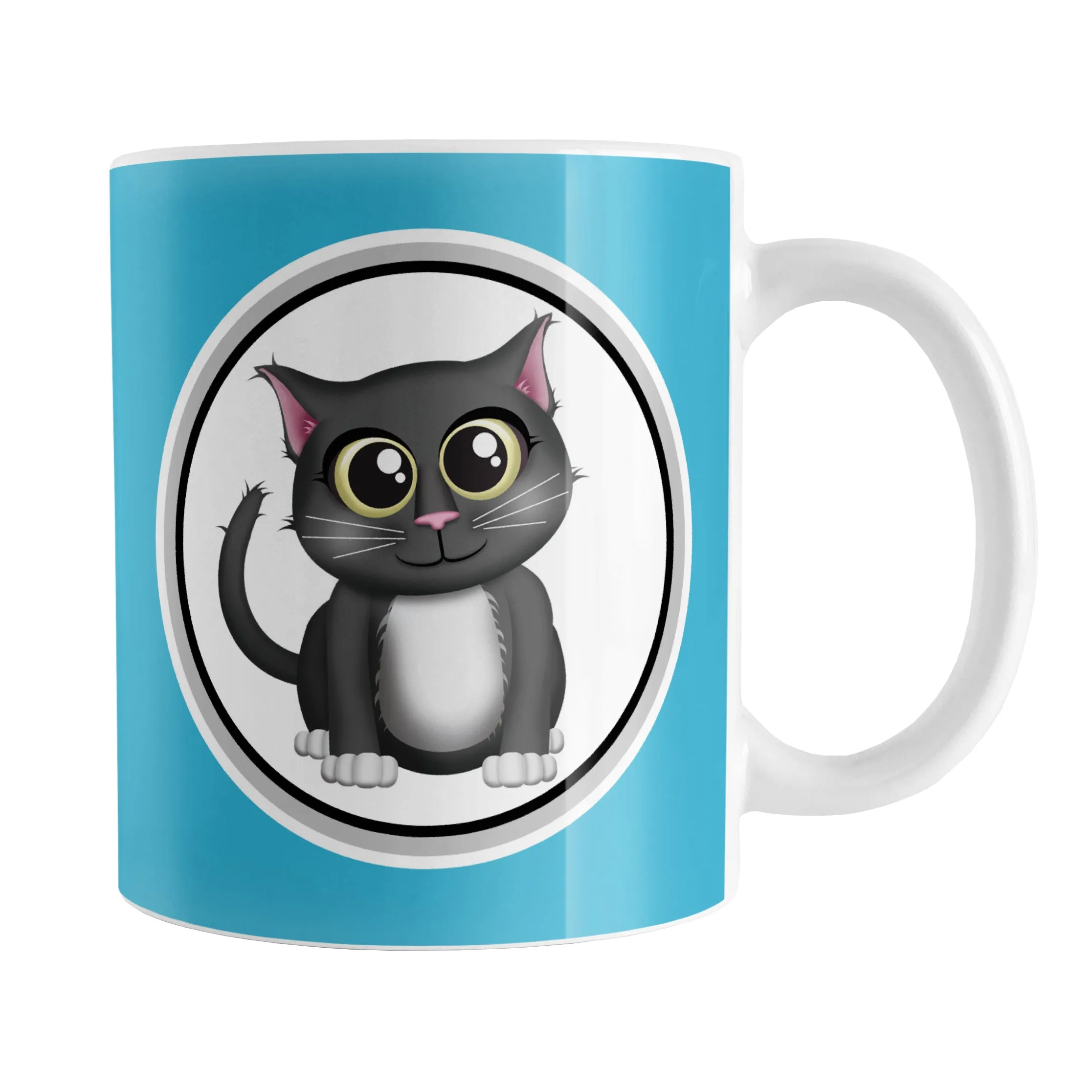 Cute Gray Cat Blue Mug