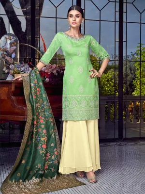 Cute Green Lucknowi Embroidered Pakistani Style Palazzo Suit