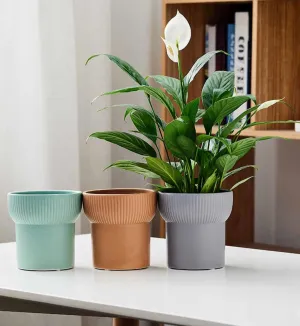 Cute Mini Planters for Office Home-Ribbed Elegance Ceramic Planter