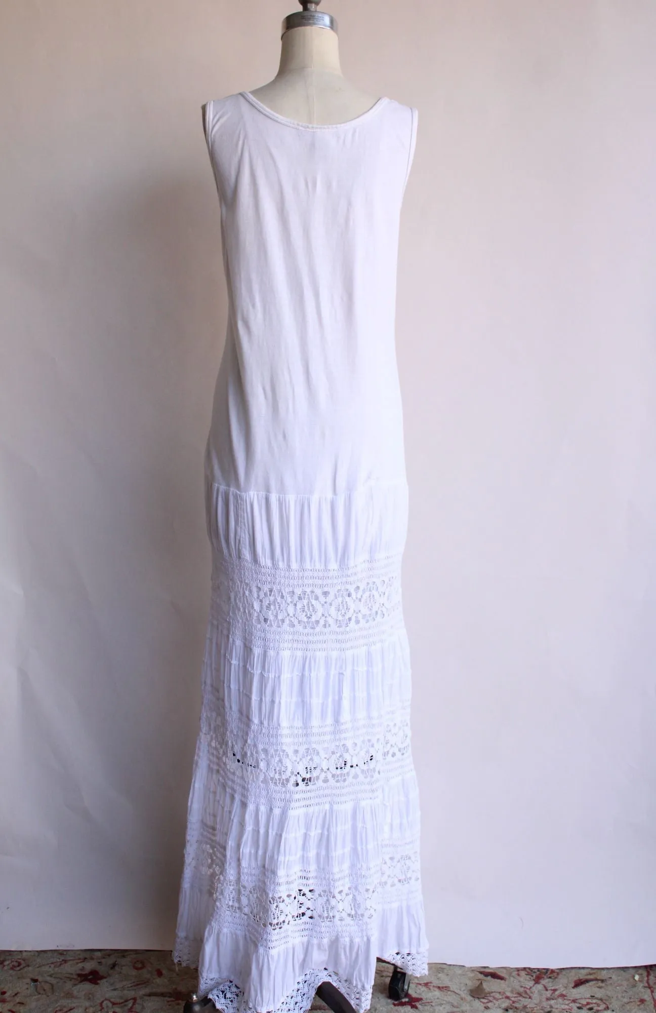 Cute Options Womens Maxi Dress, White Cotton and Lace, Size S/M