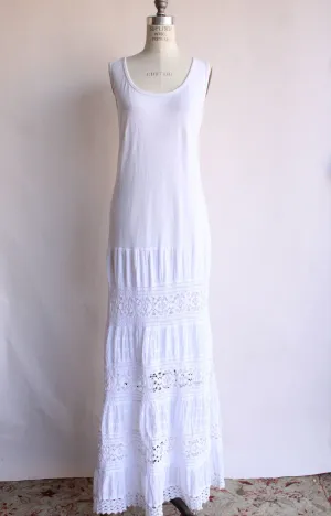 Cute Options Womens Maxi Dress, White Cotton and Lace, Size S/M