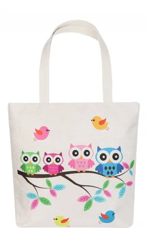 Cute Owl Family Cartoon Print Ecco Tote Bag