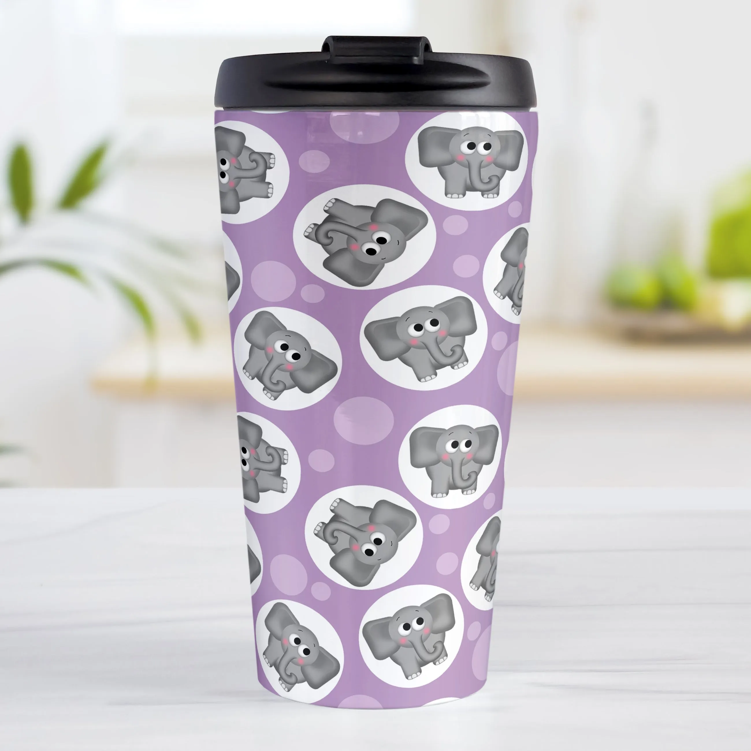 Cute Purple Elephant Pattern Travel Mug