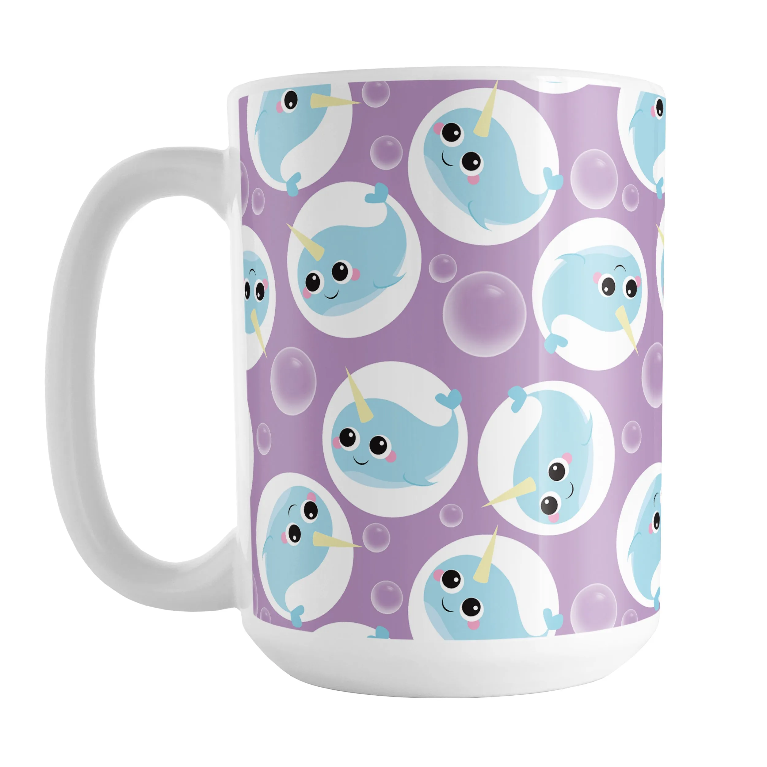 Cute Purple Narwhal Bubble Pattern Mug