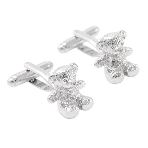 Cute Teddy Bear Cufflinks Silver