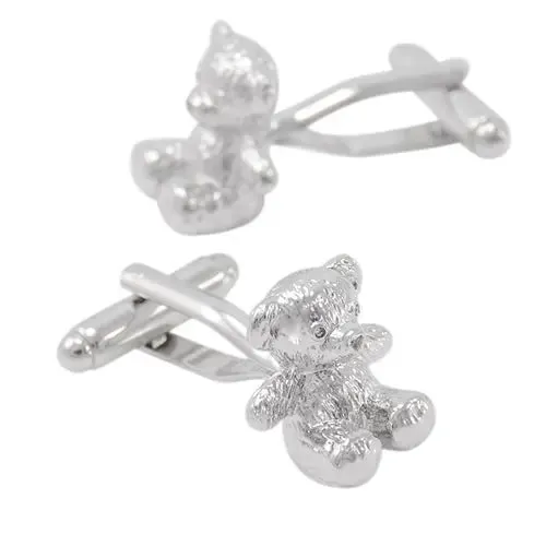 Cute Teddy Bear Cufflinks Silver