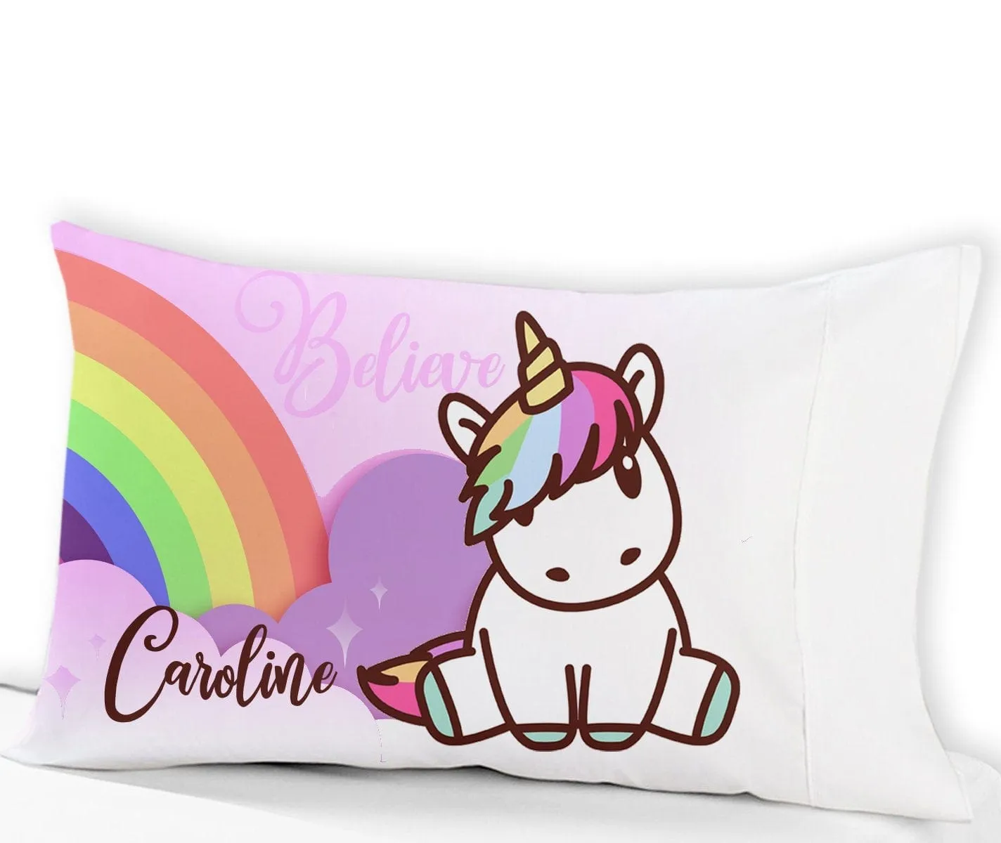 Cute Unicorn Pillow Case Personalized for Birthday or Christmas gift idea for Girl Kids Room Party Decor Unicorn Bedding Magical Customized