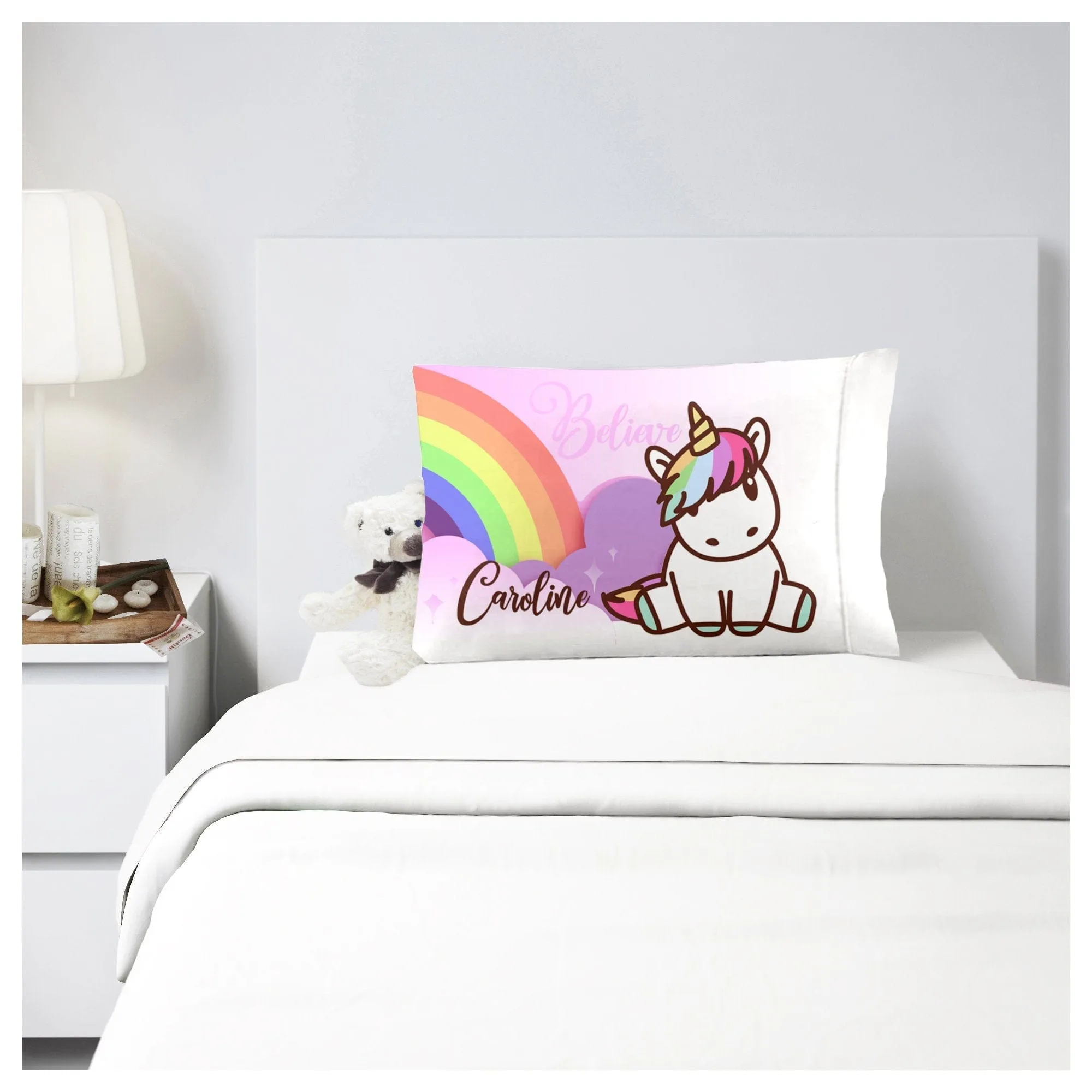 Cute Unicorn Pillow Case Personalized for Birthday or Christmas gift idea for Girl Kids Room Party Decor Unicorn Bedding Magical Customized