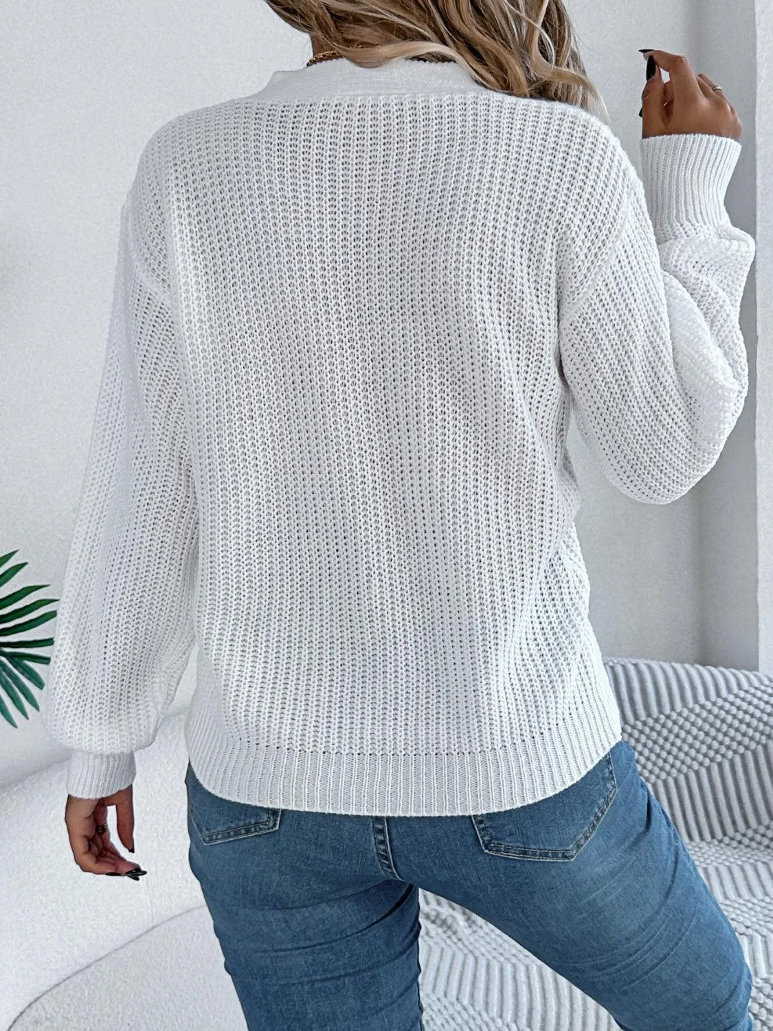 Cutout V-Neck Long Sleeve Sweater