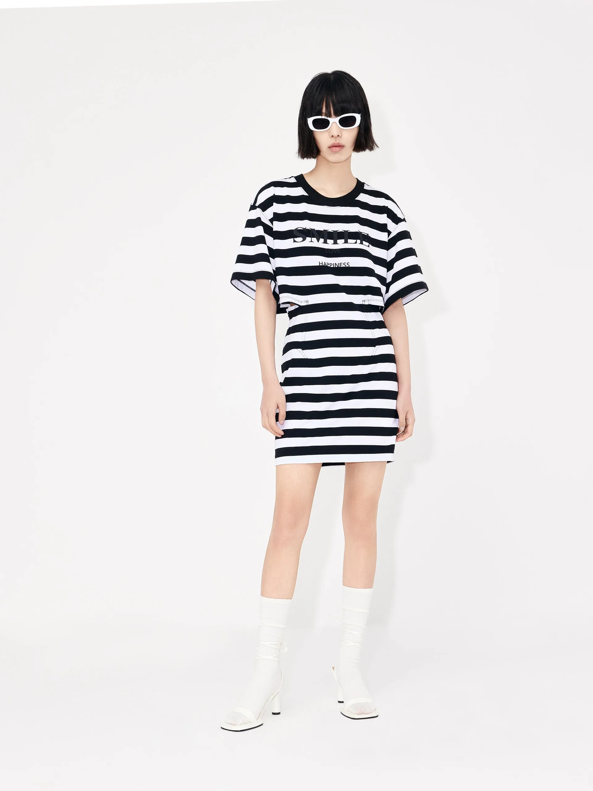 Cutout Waist Striped Dress