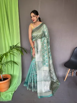 Cyan Blue Saree in Organza Silk