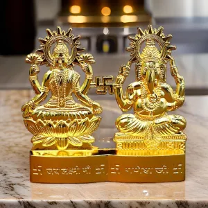 Cyan Collection 4 inch God Laxmi Ganesh Metal Figurine Statue Idol murti Set for Home Decoration Laxmi Ganesh Statue Car Dashboard Diwali Festival Pooja Diwali Gift Showpiece Items (Pack of 1)