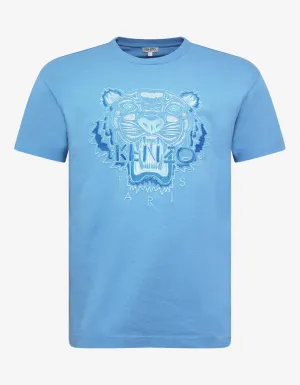 Cyan Tiger Embroidery T-Shirt