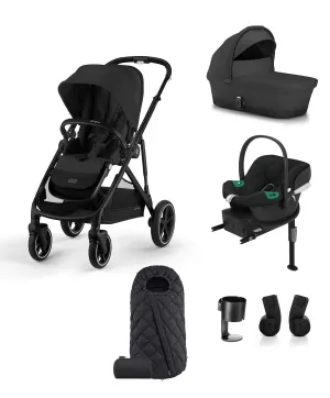 Cybex Gazelle S Pushchair Bundle - Moon Black (6 Piece) with Aton B2 Car Seat