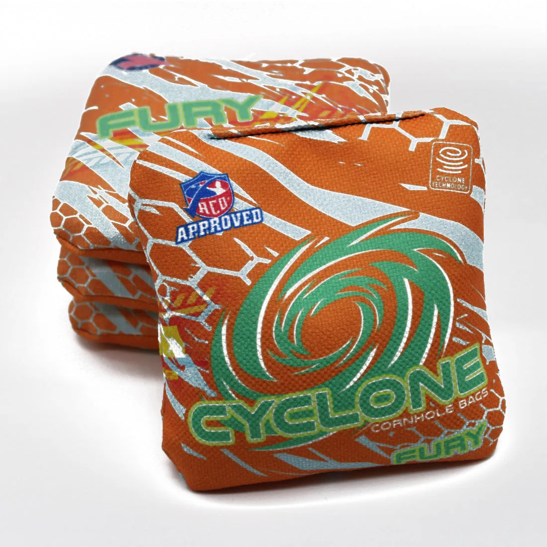 Cyclone FURY Orange Crush Pro series cornhole bags (set of 4)