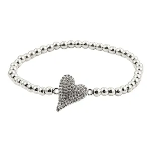 CZ Heart Stainless Steel Beaded Bracelet