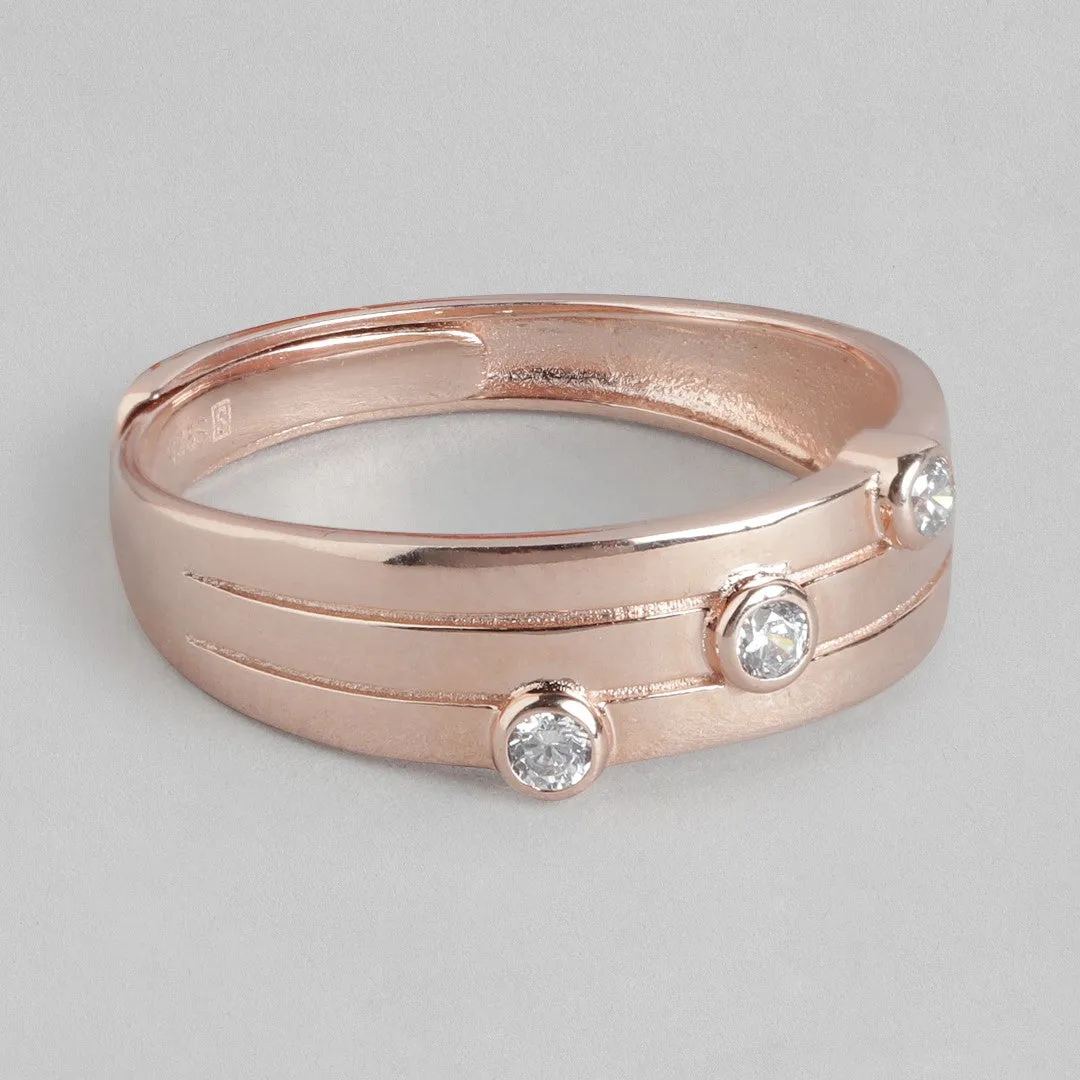 CZ Studded Rose Gold Plated 925 Sterling Silver Ring (Adjustable)