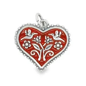 D1182 Red Heart Flower Pendant