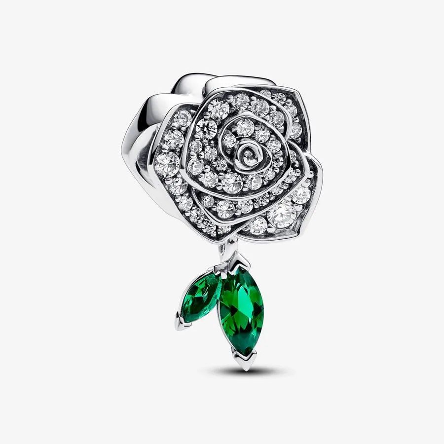 D1902 Rose Charm With Green Branch