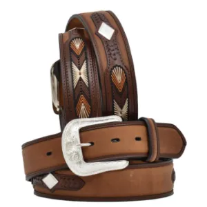 D6822 - 3-D Belt Co. Western Belt - Lacing Overlay Brown