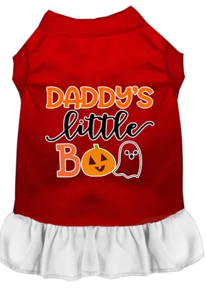 Daddy's Little Boo Screen Print Dog Dress Red With White Xs