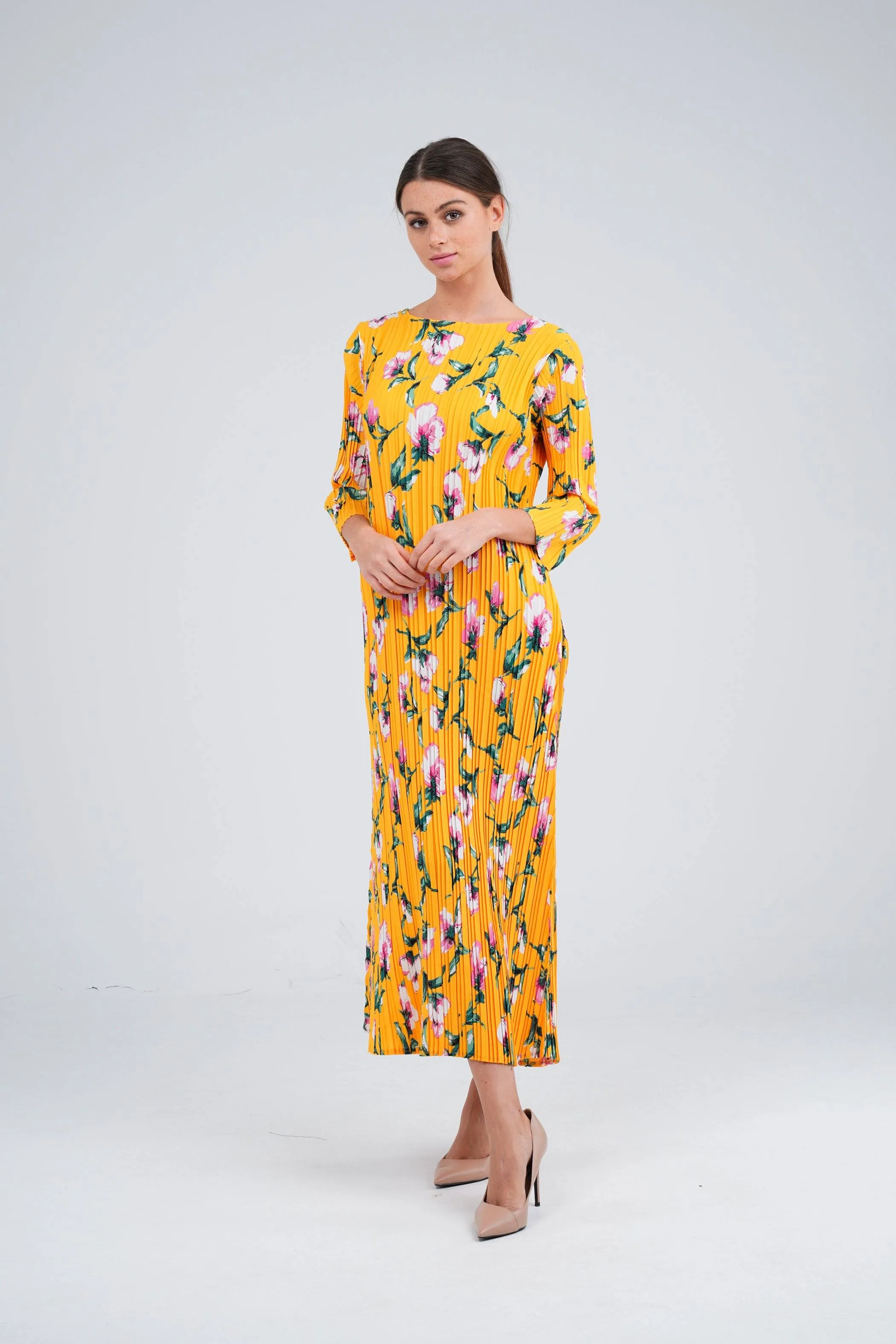 Dael Pleated Floral Dress (Slim Fit)