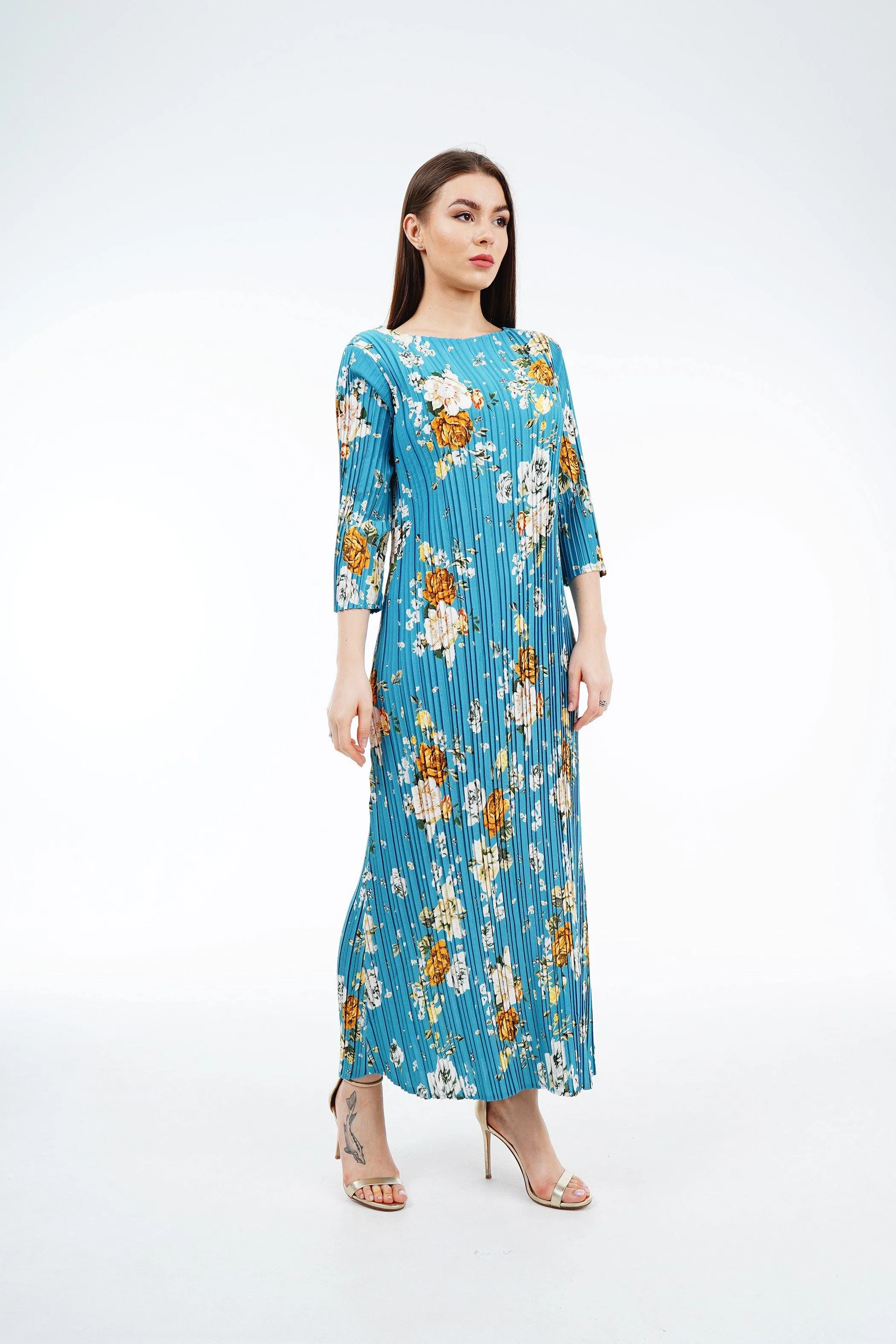 Dael Pleated Floral Dress (Slim Fit)