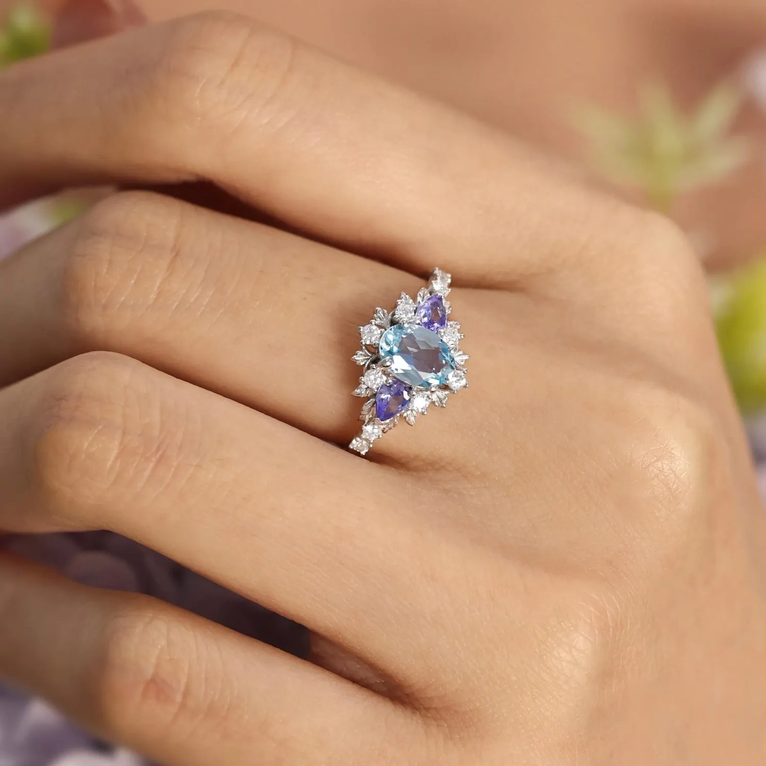 Dahlia Aquamarine Tanzanite Ring©