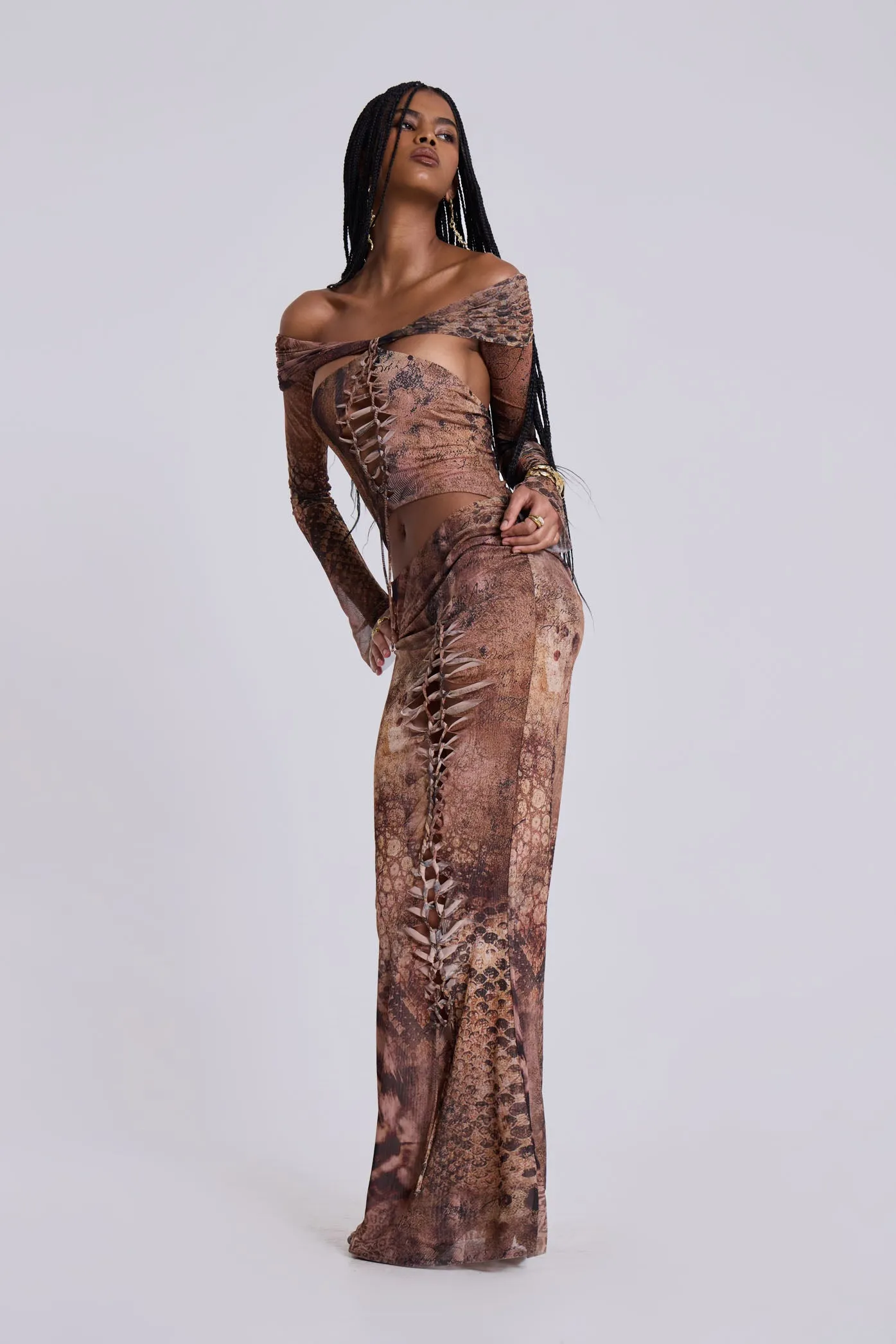 Dahna Macrame Mesh Maxi Dress