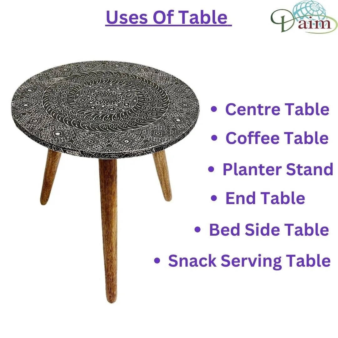 Daim Beautiful Wooden Silver Brass Overlay fold-able Side Table/end Table/Plant Stand/Stool Living Room Kids Play Furniture Table Round Shape