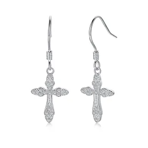 Dainty Crystal Cross Charm Drop Earrings