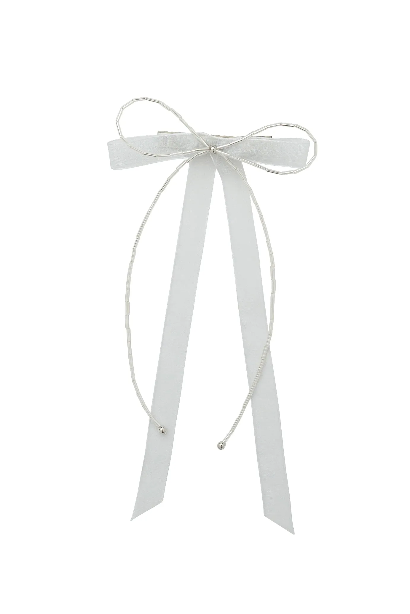 Dainty Fairy Beaded Bow - Silver