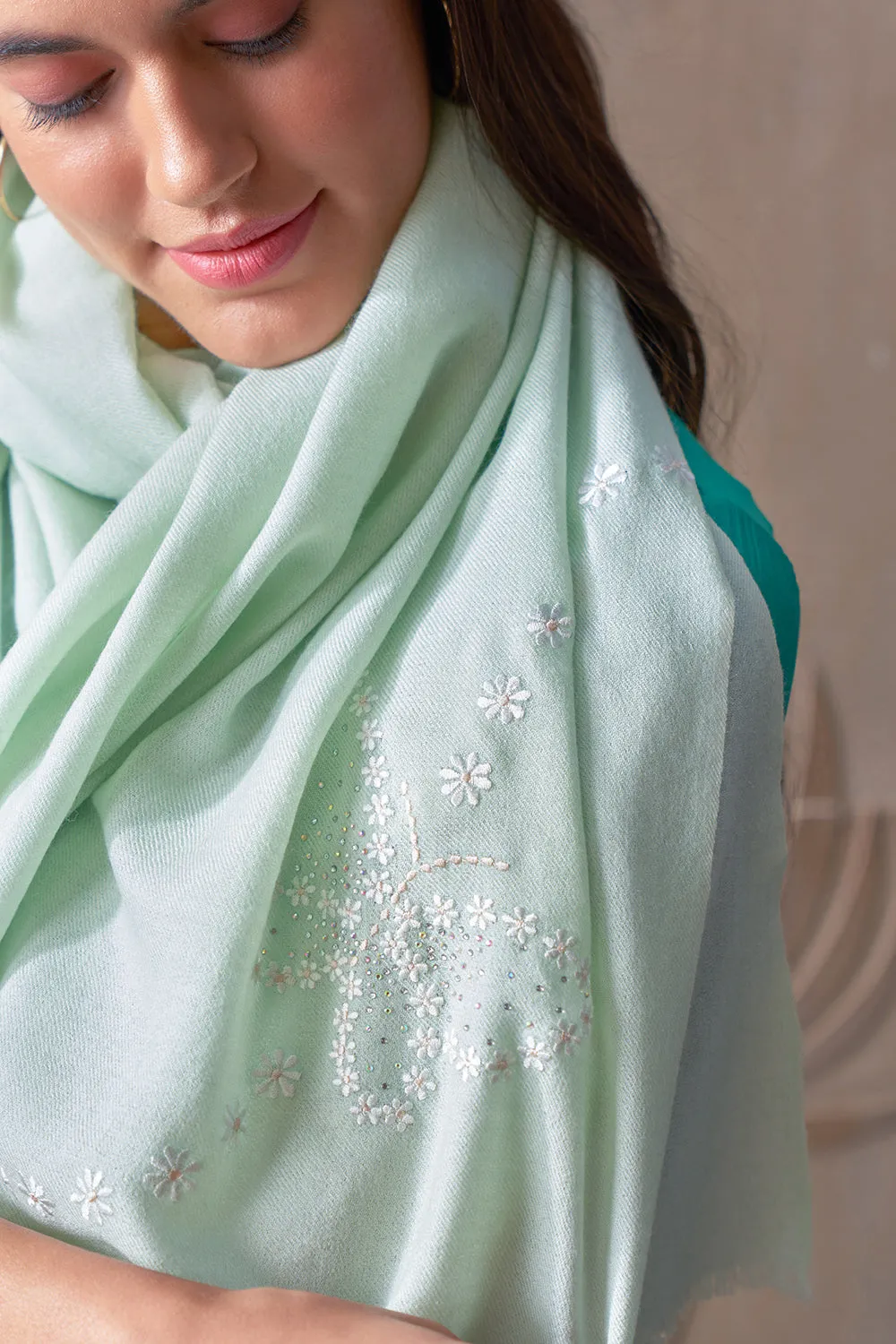 Daisies & Butterflies | Embroidered Wool Silk Stole