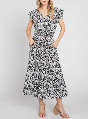 Daisy Chrome Floral Print Midi Dress