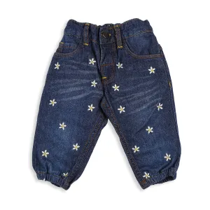 Daisy Embroidered Denim Joggers - Girls