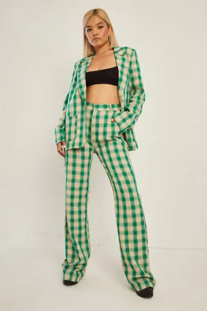 Daisy Street High Waisted Flared Trousers in Check Print