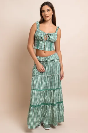 Daisy Street Mid Rise Gingham Tiered Maxi