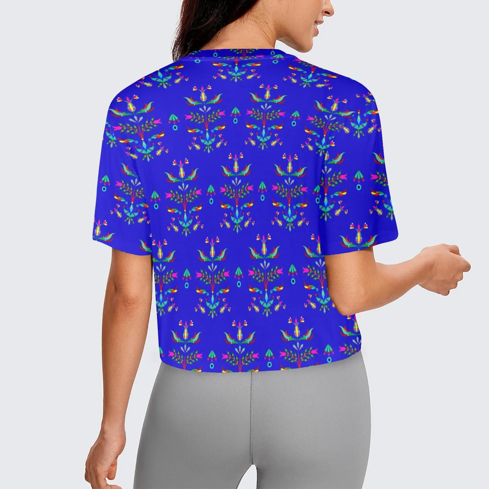 Dakota Damask Blue Women's Cropped T-shirt