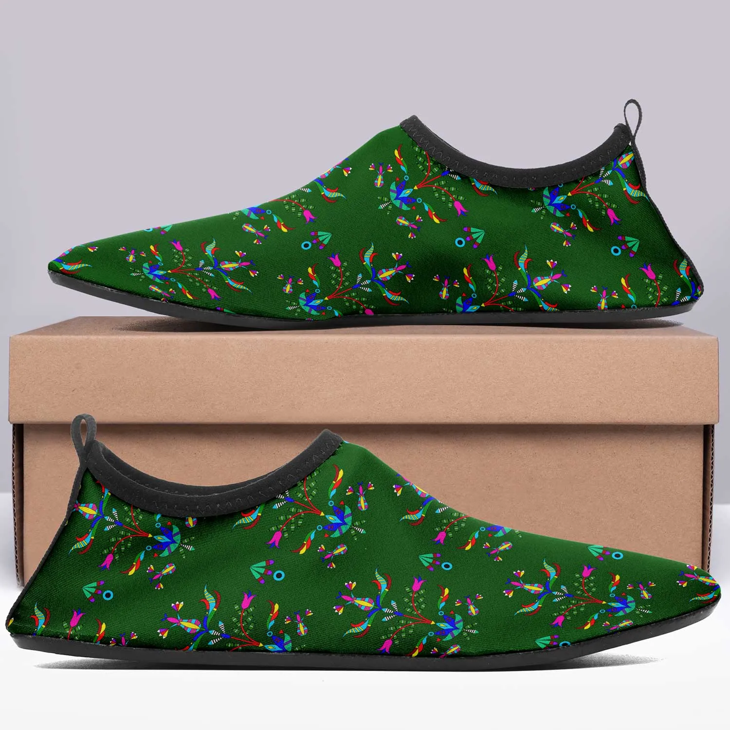 Dakota Damask Green Kid's Sockamoccs Slip On Shoes